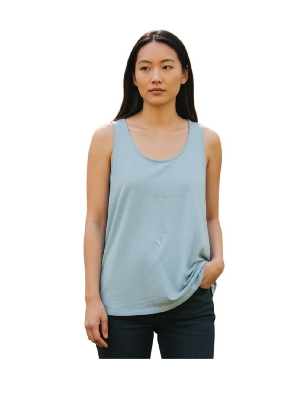 Elleen Fisher Organic Cotton Interlock U- Neck Sleep Tank in Pool Size Medium